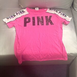 Women PINK Victoria's Secret Bright Pink Sequin Tee